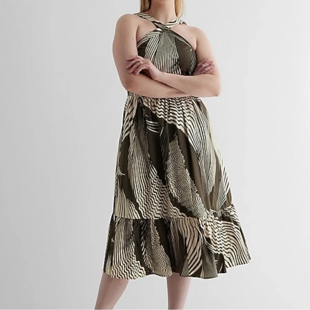 EXPRESS Halter Tiered Poplin Dress - Picture 2 of 10